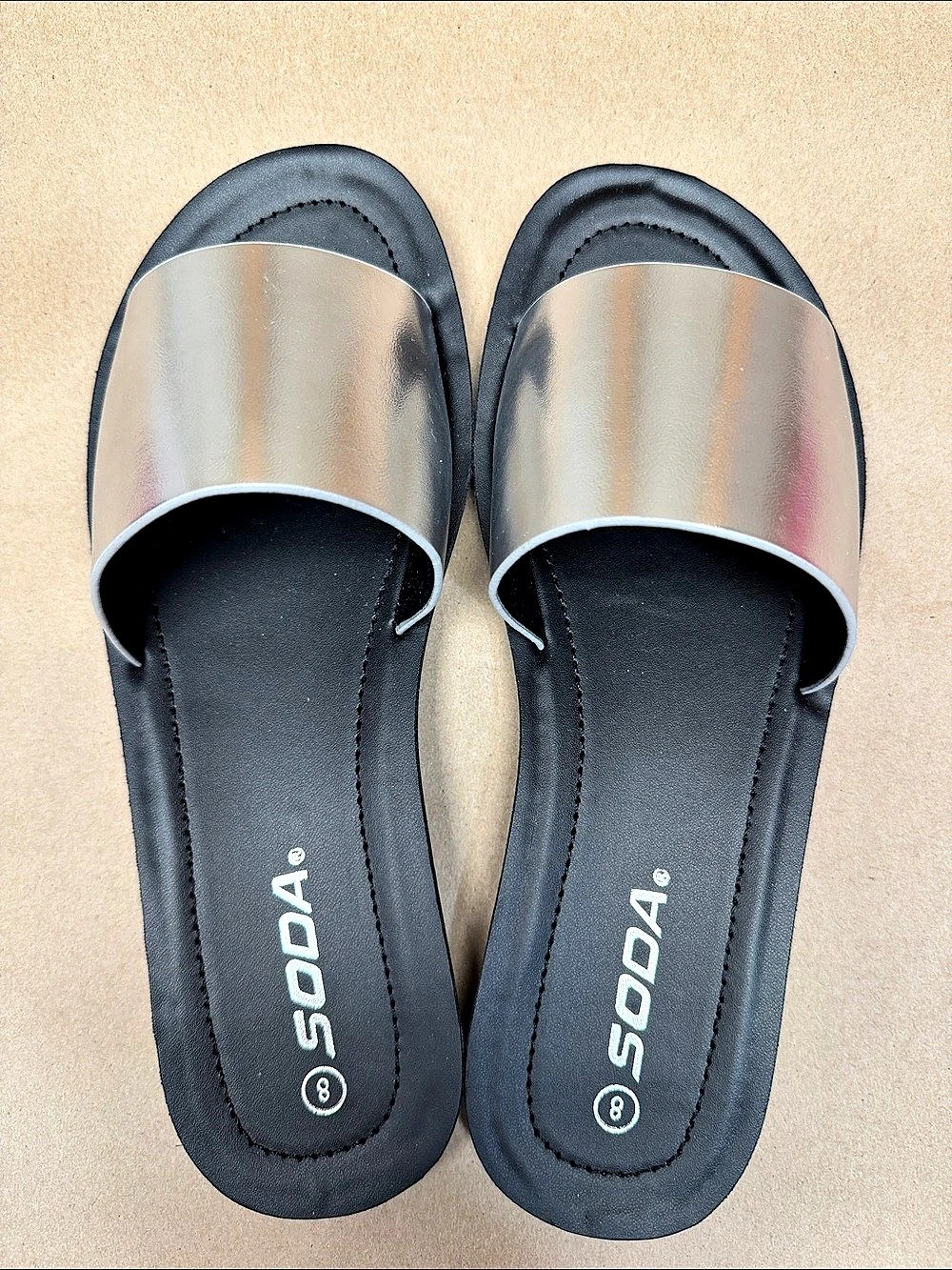 SODA Silver Slide Sandals Like New